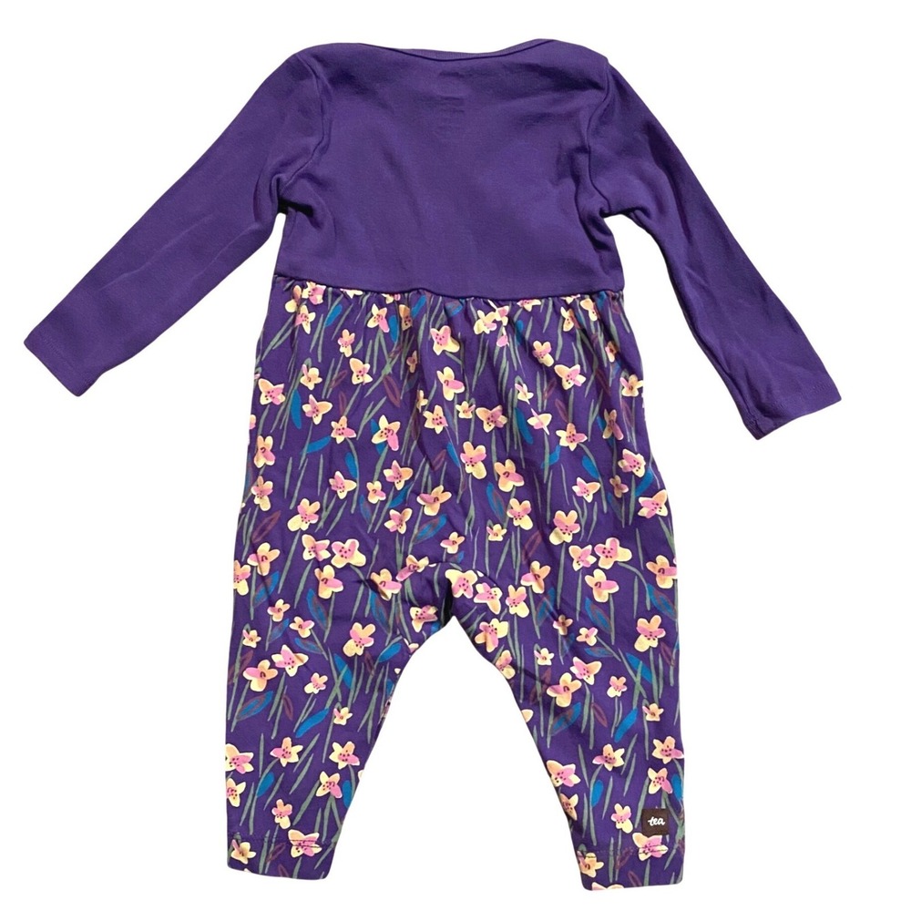 EUC TEA Collection Floral Romper Girls 3-6 Months Purple Long Sleeve Cotton Boho - Picture 2 of 7